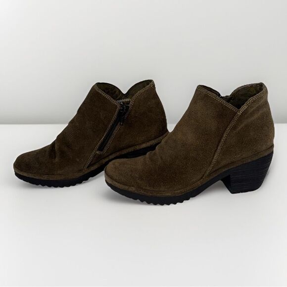 Fly London Wezo Bootie Brown Leather Ankle Boot Stacked Block Heel Zip 38/7.5-8 - Picture 1 of 16